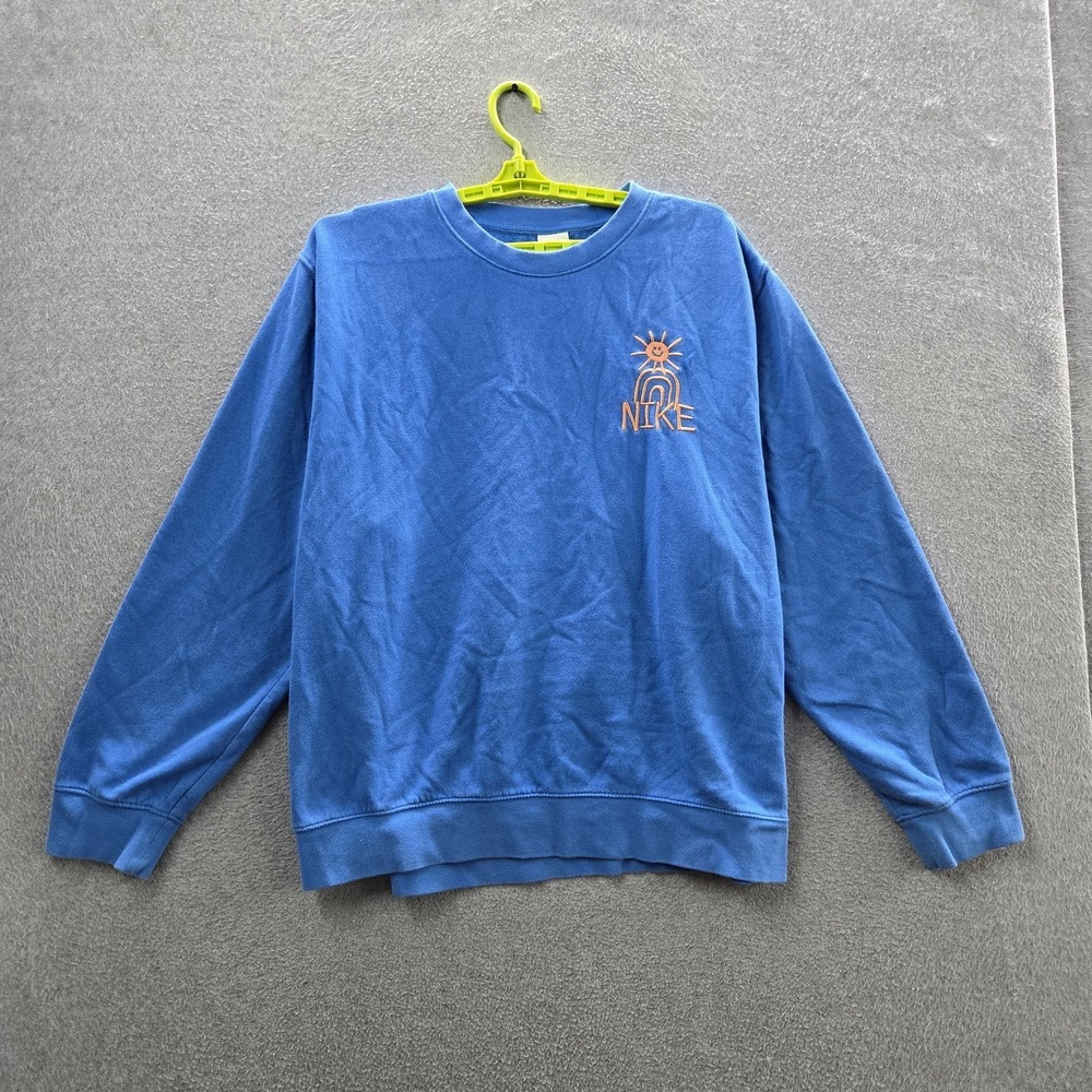 Nike Men Sweatshirt XL Blue Embroidered Graphic Fleece‎ Pullover